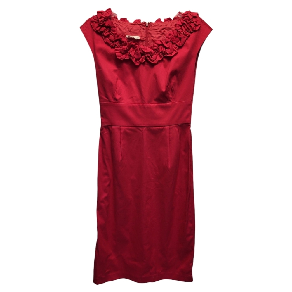 Gorgeous London Times Fuschia Ruffle Midi Sheath Dress - Size 12